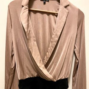 Rose gold cream silk collared onesie bodysuit